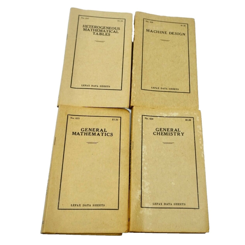 VTG 40s LEFAX BOOKS~ Chemistry, Machine Design, Mathematics, Heterogenous Math